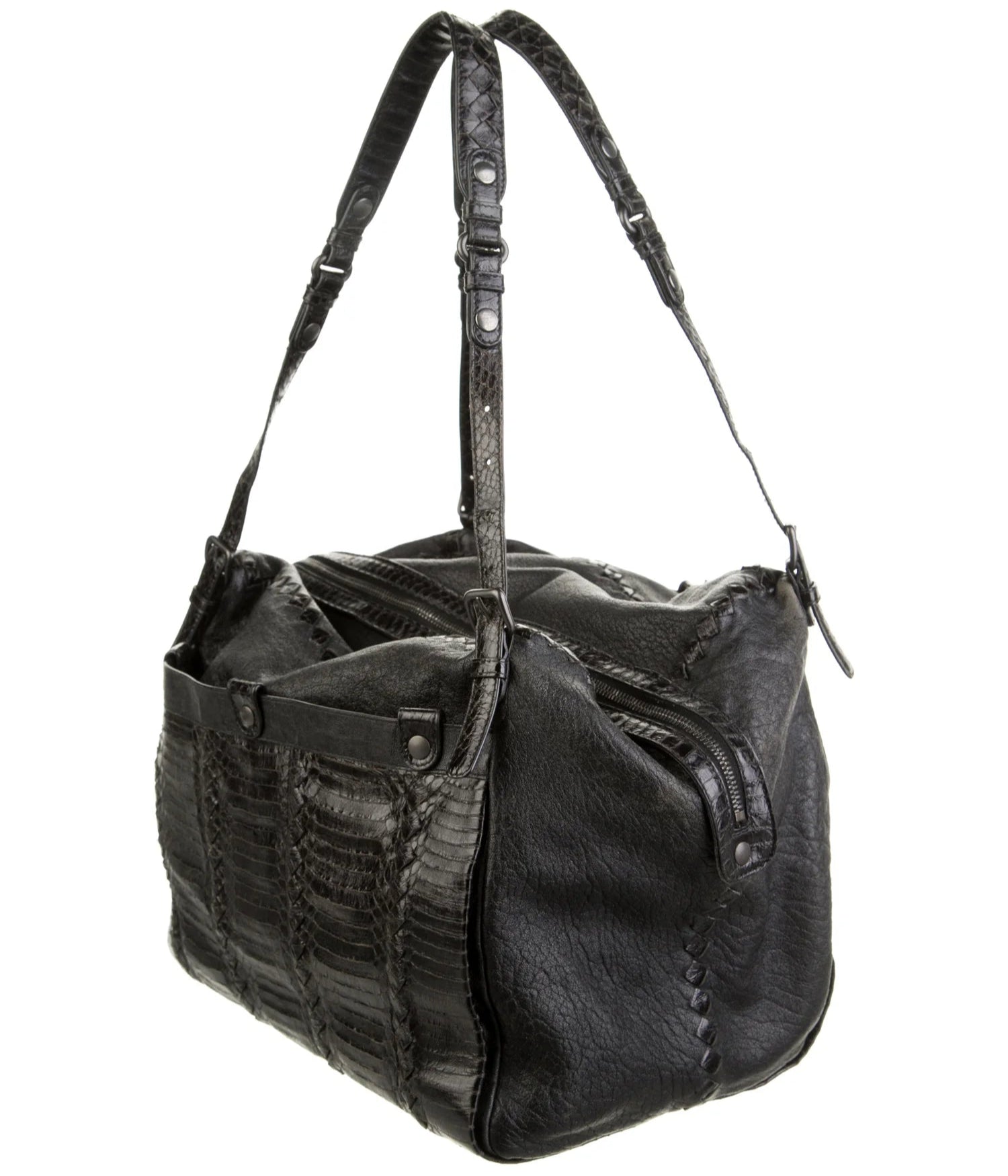 Python Intrecciato-Trimmed Leather Coba Bag Twins