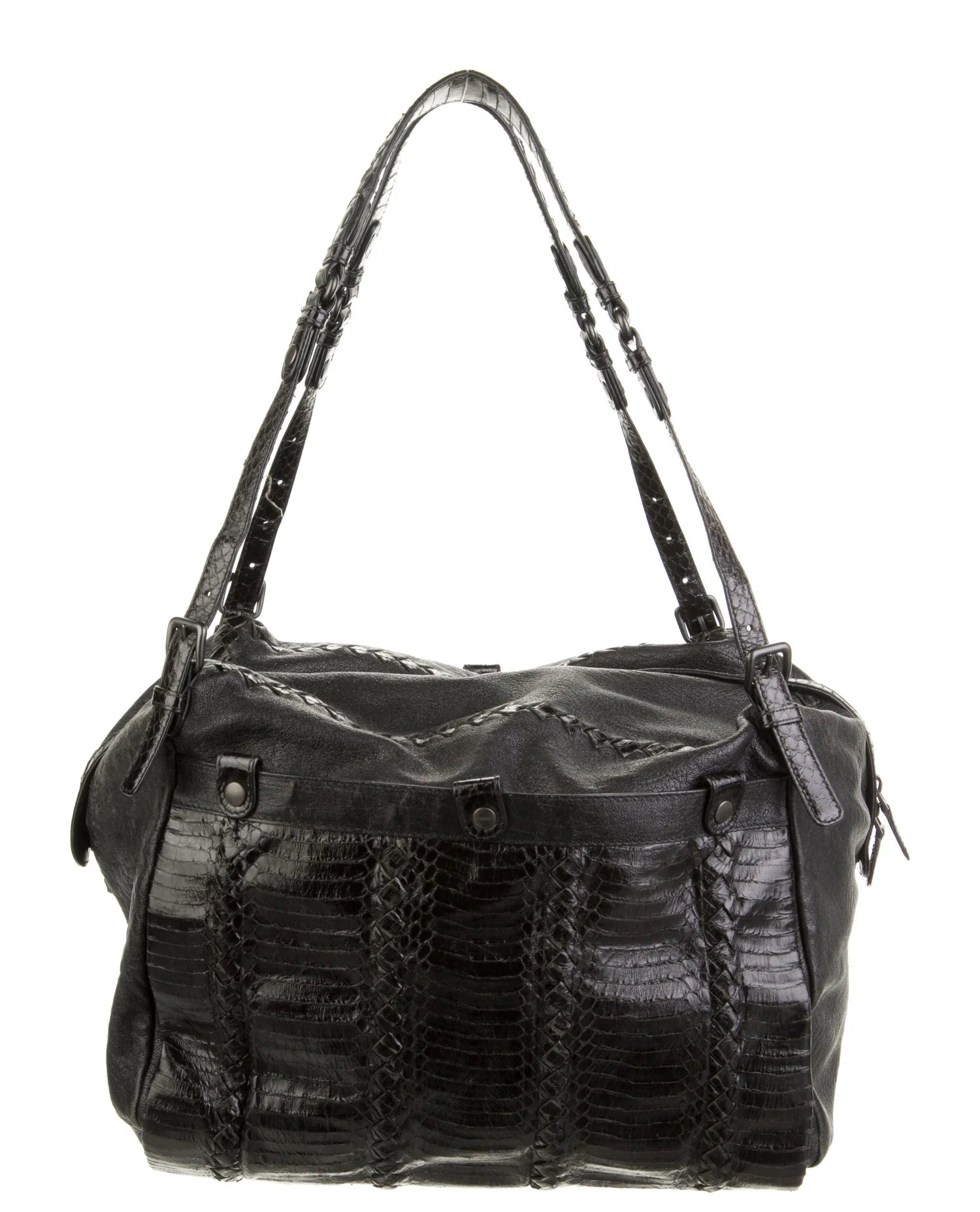 Python Intrecciato-Trimmed Leather Coba Bag Twins