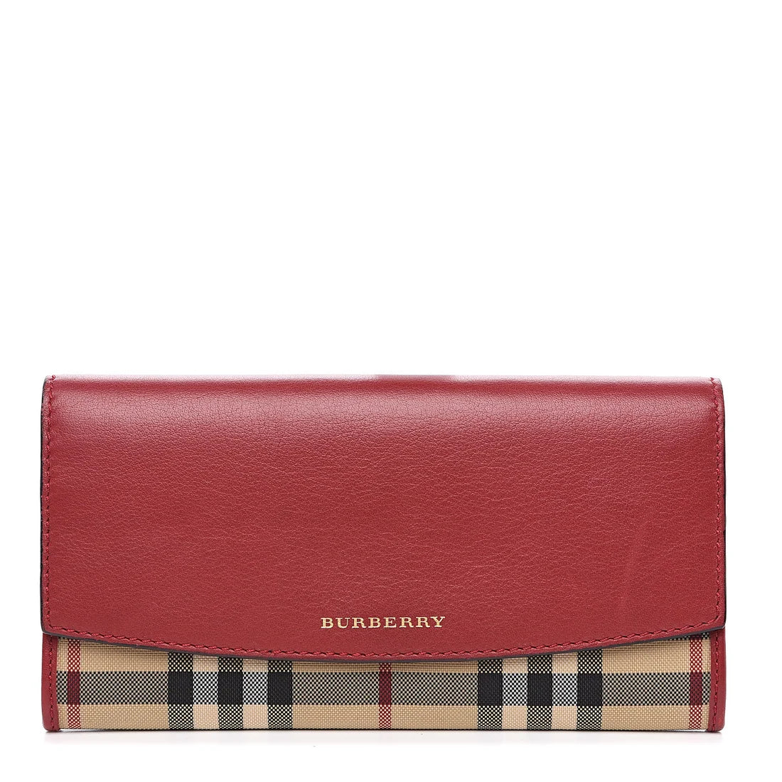 Burberry Calfskin House Check Continental Wallet Red Twins LDJ6797
