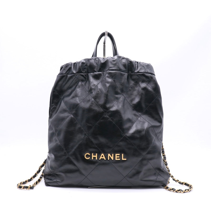 Shiny Calfskin Quilted Chanel 22 Backpack Black  Twins LDZ1653 "