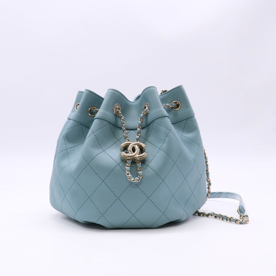 CC Chain Drawstring Bucket Bag Stitched Calfskin Small Twins LDZ1326
