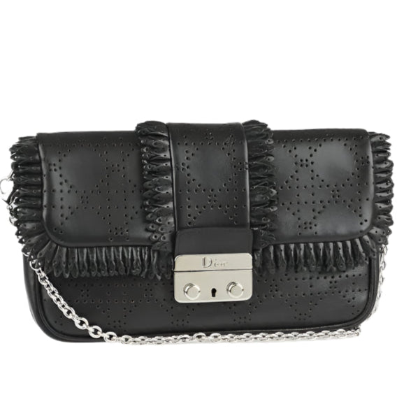 Black Perforated Cannage Leather New Lock Clutch Bag twins