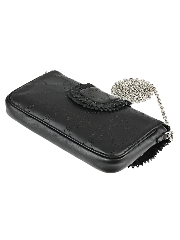 Black Perforated Cannage Leather New Lock Clutch Bag twins