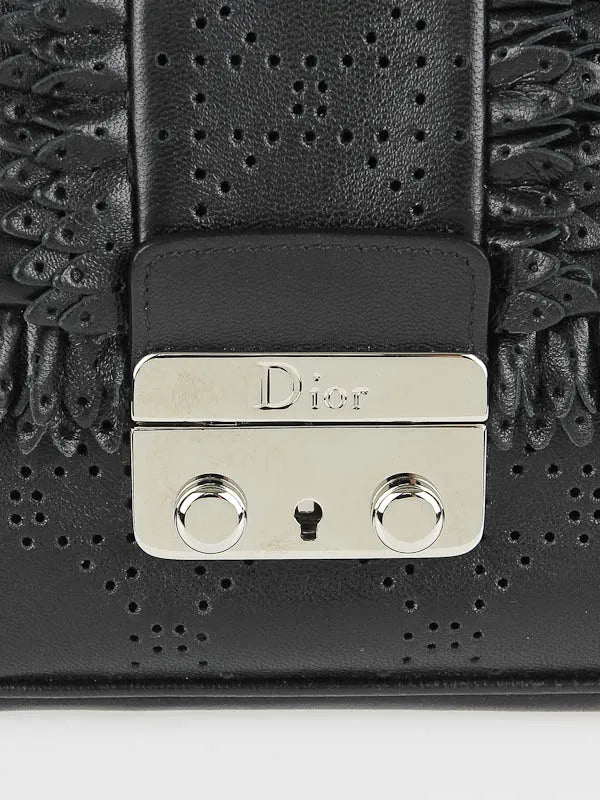Black Perforated Cannage Leather New Lock Clutch Bag twins