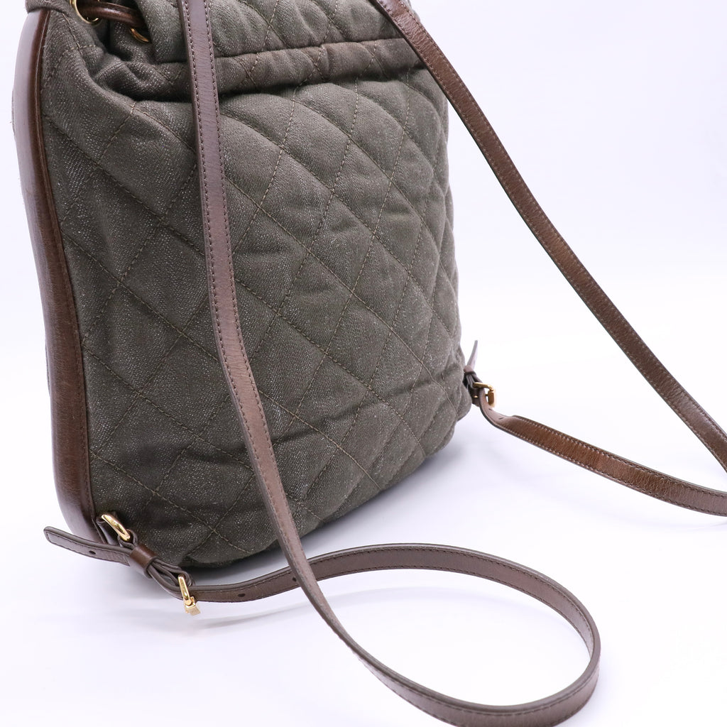 CC Drawstring Quilted Green Denim Medium Backpack twins LDJ4694