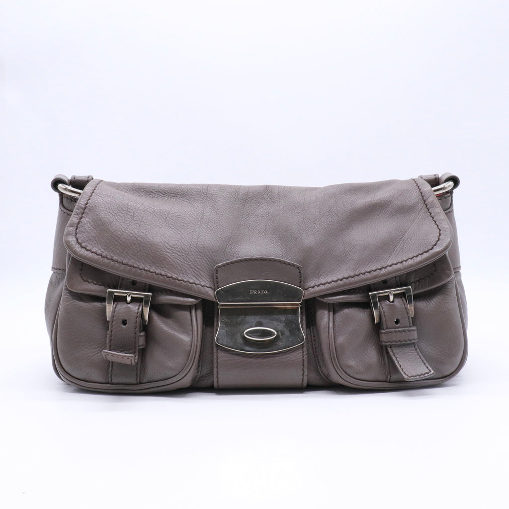 Leather Flap Shoulder Bag with Front Pockets twins