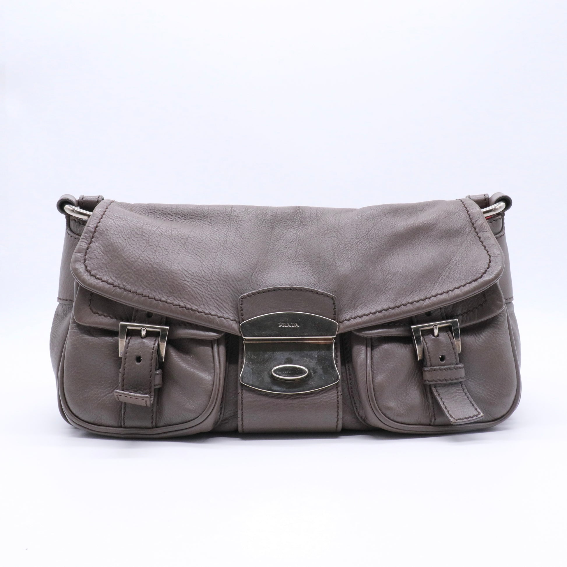 Leather Flap Shoulder Bag with Front Pockets twins