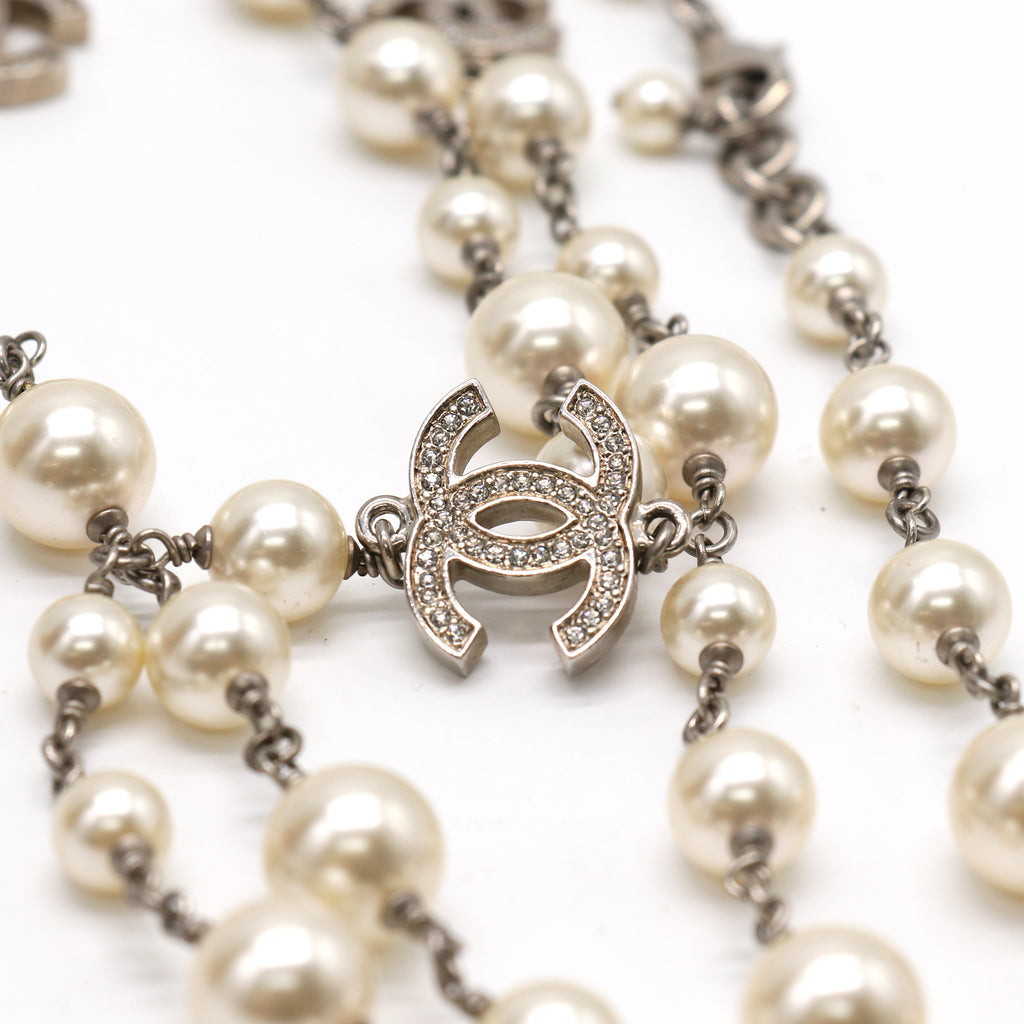 Pearl Crystal CC Long Necklace Twins LDJ4915