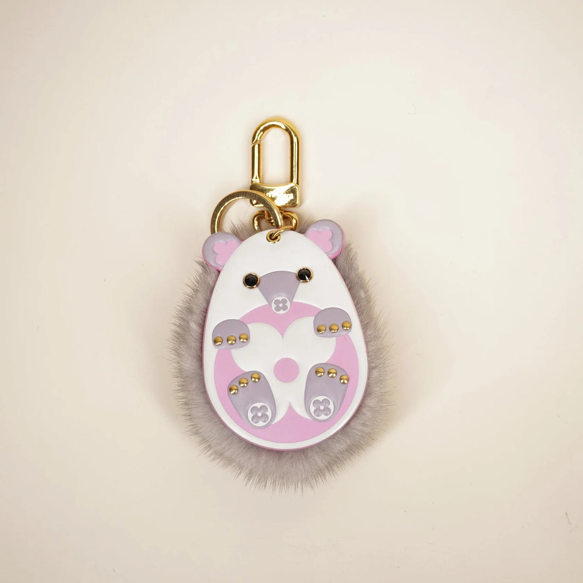 Hedgehog Bag Charm and Key Holder Leather and Fur with Crystals Twins LDZ1223