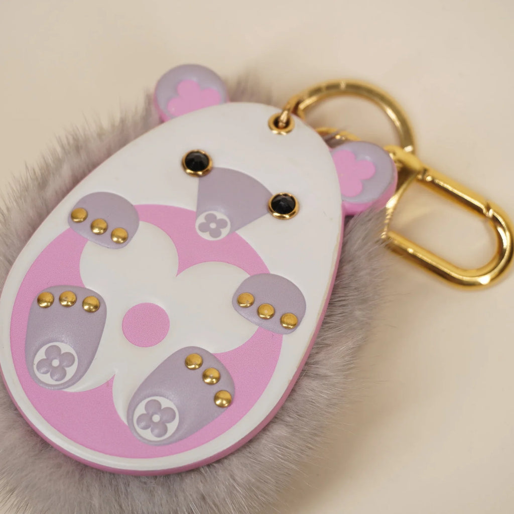 Hedgehog Bag Charm and Key Holder Leather and Fur with Crystals Twins LDZ1223