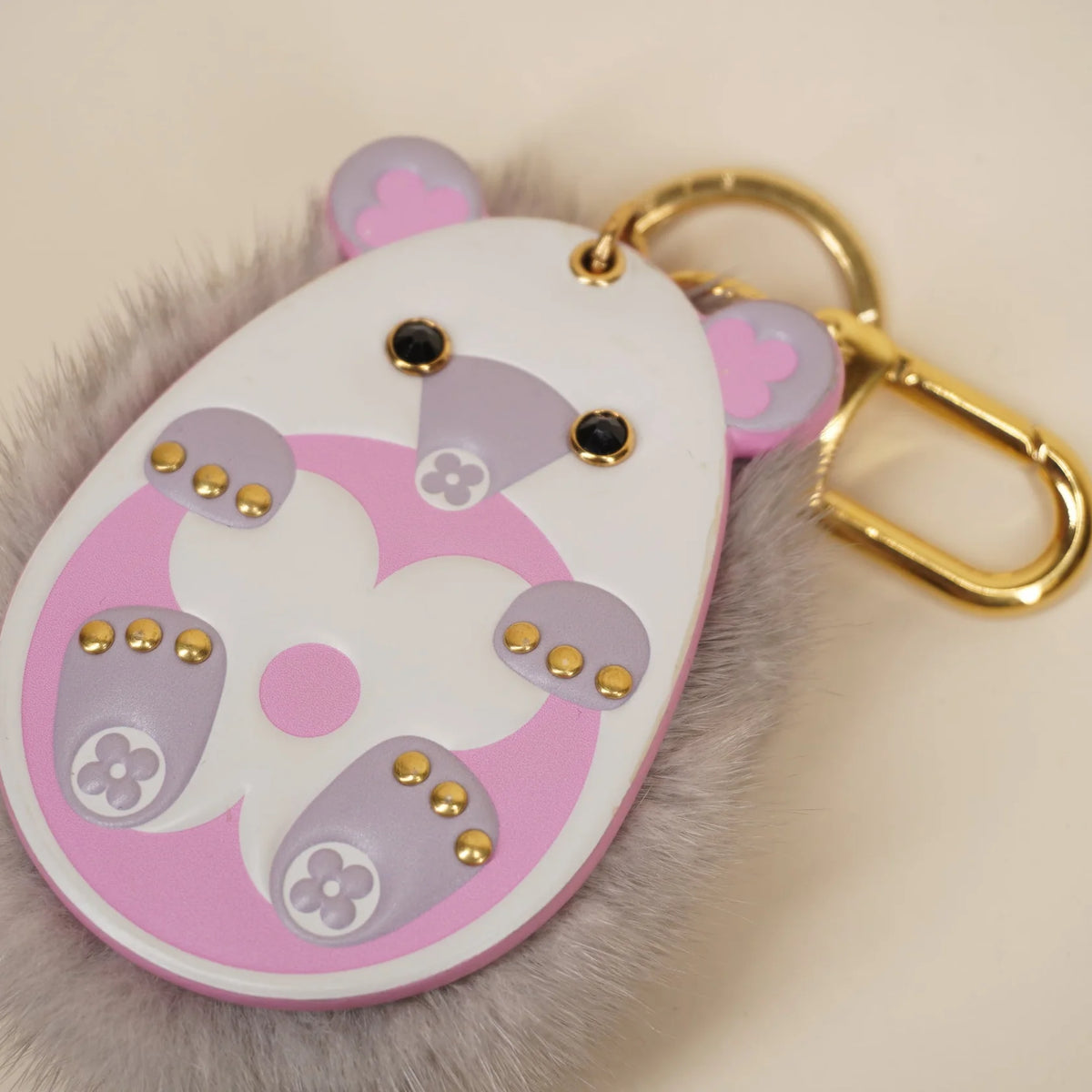 Hedgehog Bag Charm and Key Holder Leather and Fur with Crystals Twins LDZ1223