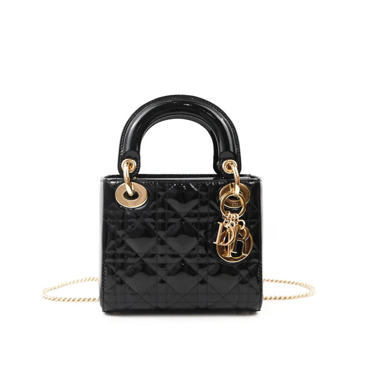 CHRISTIAN DIOR Patent Cannage Mini Lady Dior Black twins LDJ4410