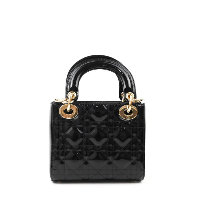 CHRISTIAN DIOR Patent Cannage Mini Lady Dior Black twins LDJ4410