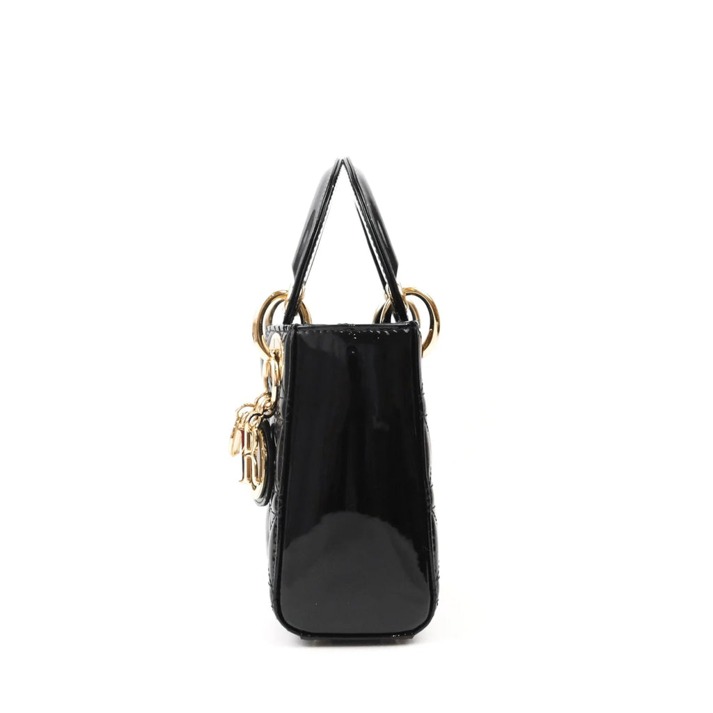 CHRISTIAN DIOR Patent Cannage Mini Lady Dior Black twins LDJ4410