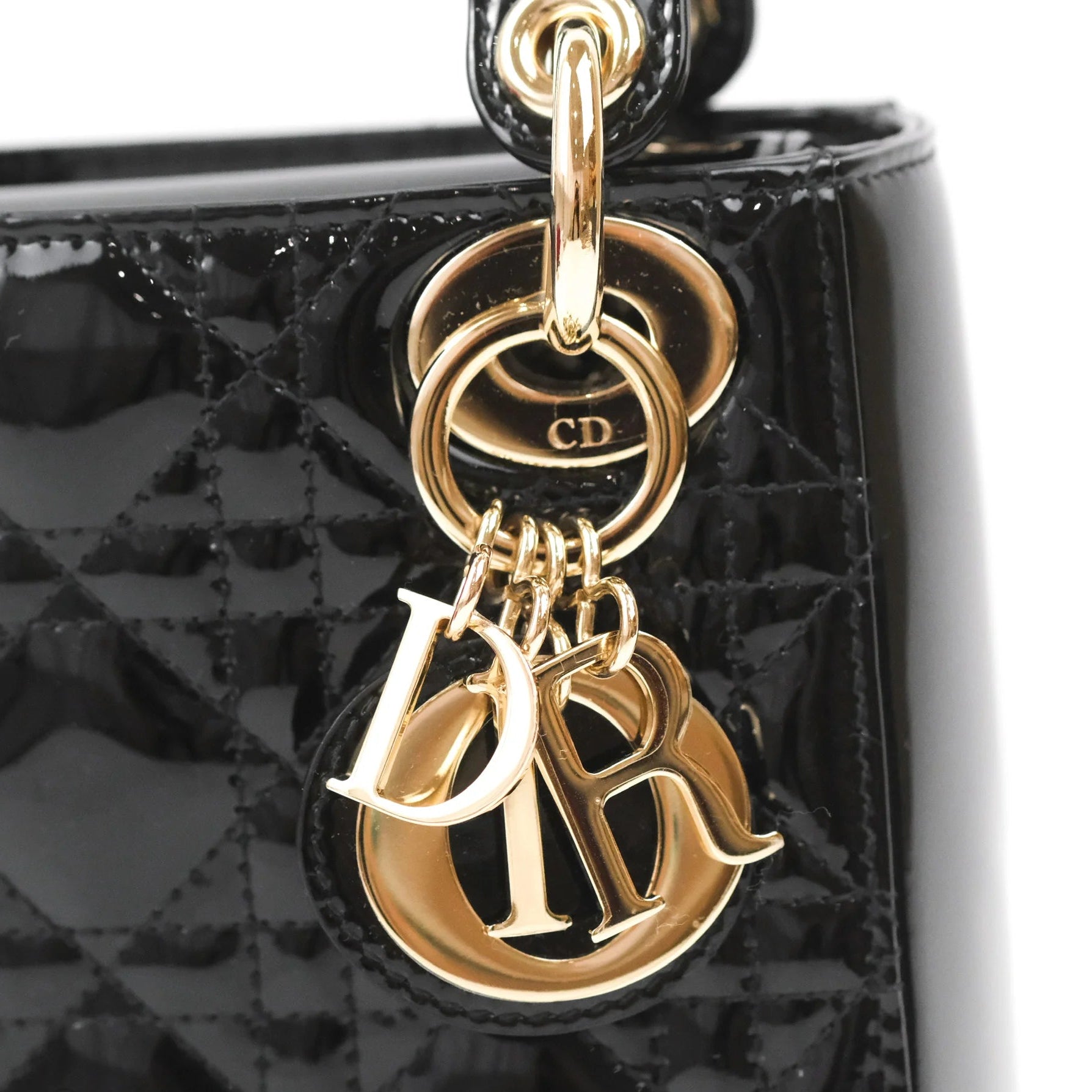 CHRISTIAN DIOR Patent Cannage Mini Lady Dior Black twins LDJ4410