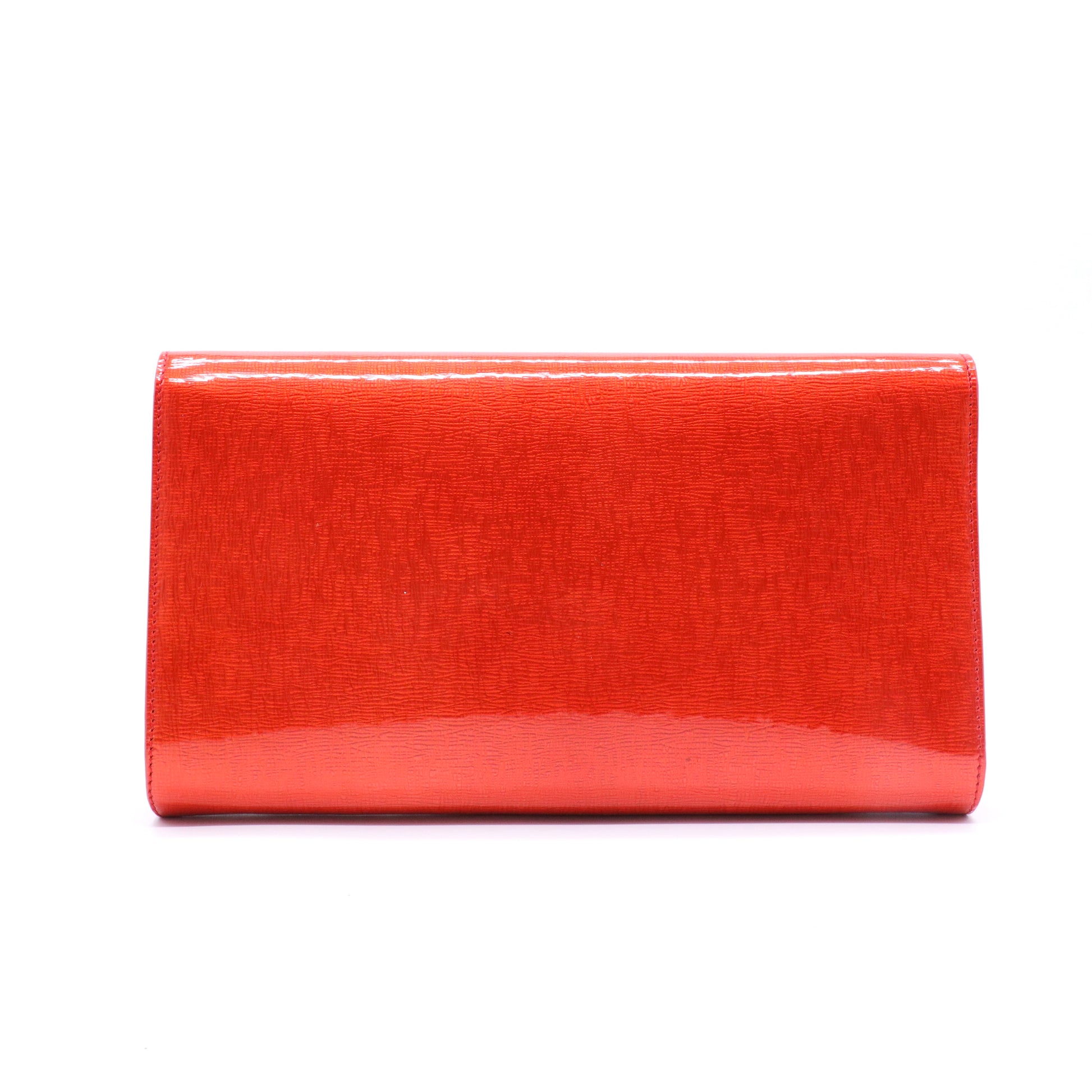 Orange Patent Leather Belle De Jour Clutch twins