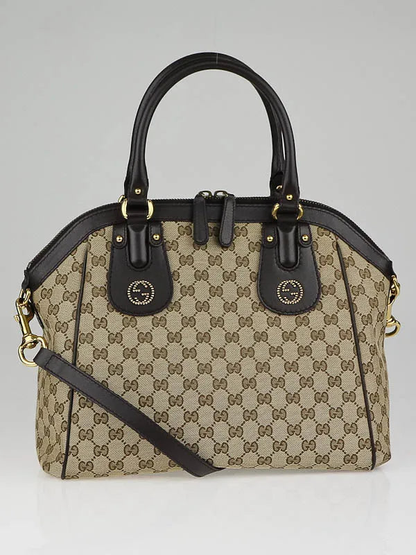 Beige/Ebony GG Canvas Scarlett Medium Top Handle Bag twins