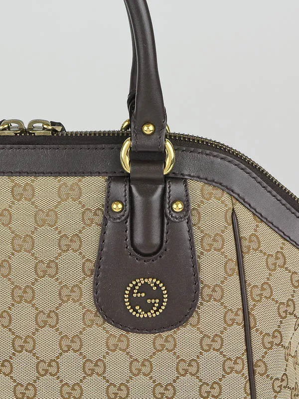 Beige/Ebony GG Canvas Scarlett Medium Top Handle Bag twins