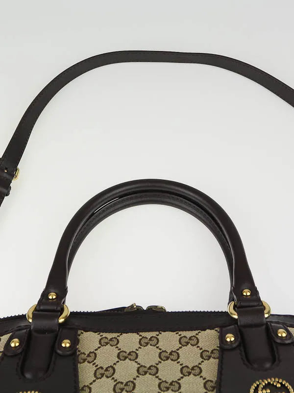 Beige/Ebony GG Canvas Scarlett Medium Top Handle Bag twins