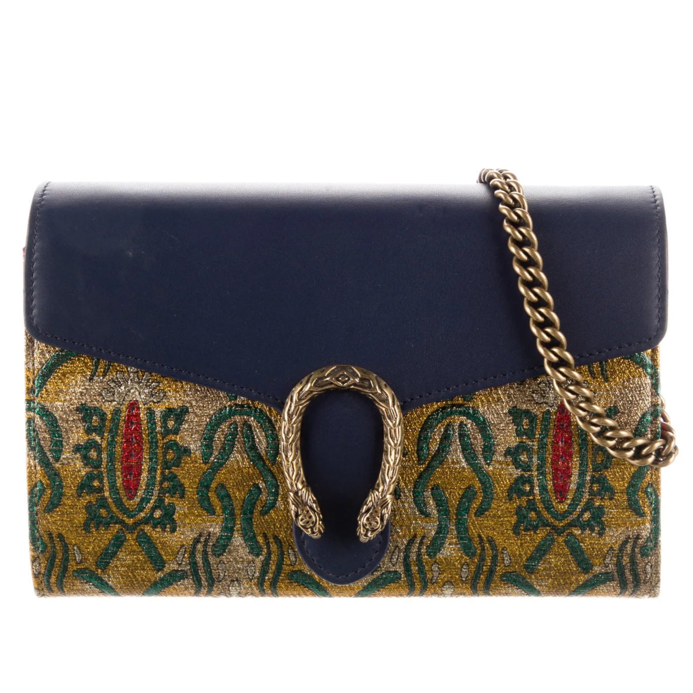 Blue/Yellow Brocade And Leather Dionysus Wallet On Chain twins