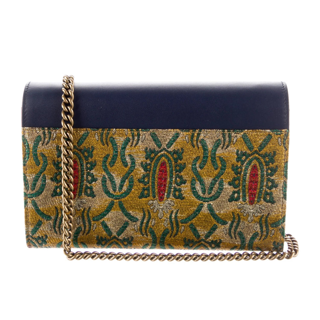 Blue/Yellow Brocade And Leather Dionysus Wallet On Chain twins