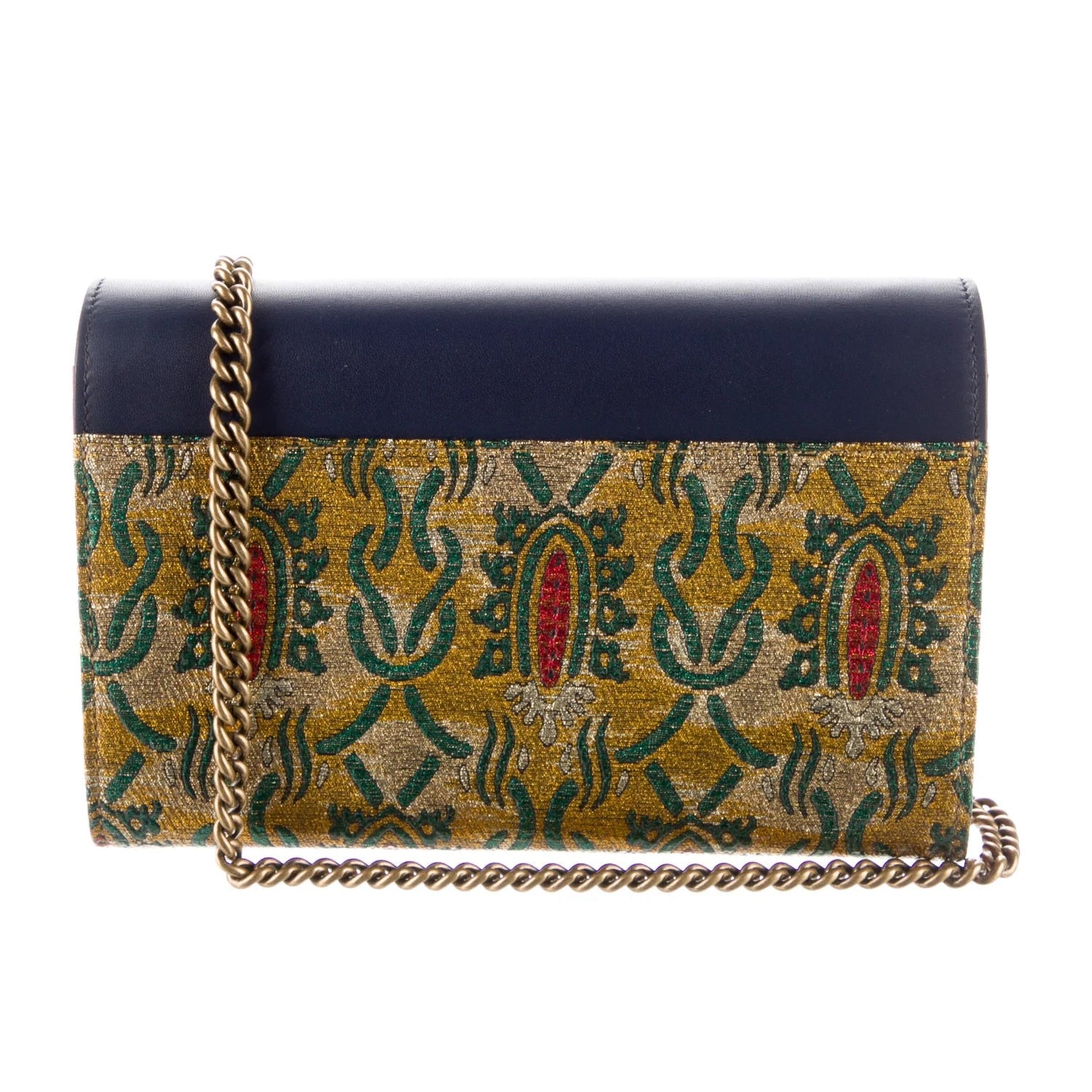 Blue/Yellow Brocade And Leather Dionysus Wallet On Chain twins