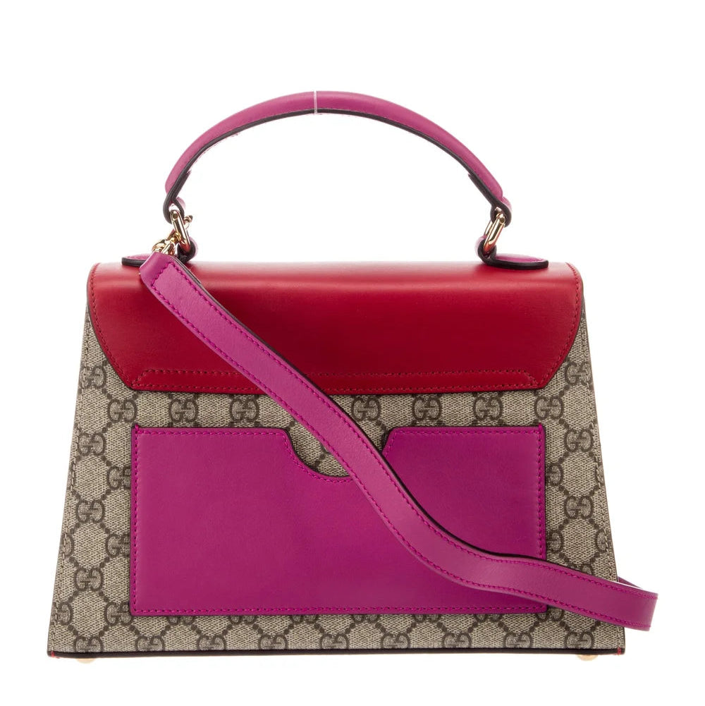 GG Supreme Monogram Calfskin Medium Padlock Top Handle Bag Beige Hibiscus Red New Rosette - twins