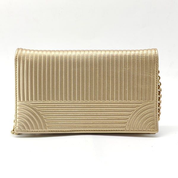 Metallic Gold Leather Vara Bow Chain Clutch