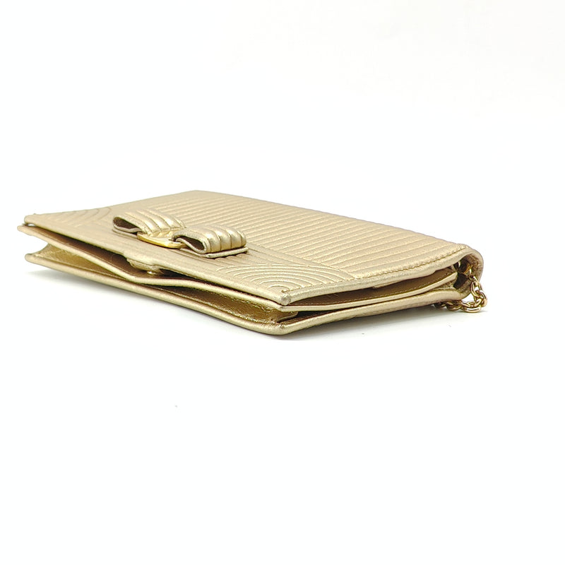 Metallic Gold Leather Vara Bow Chain Clutch