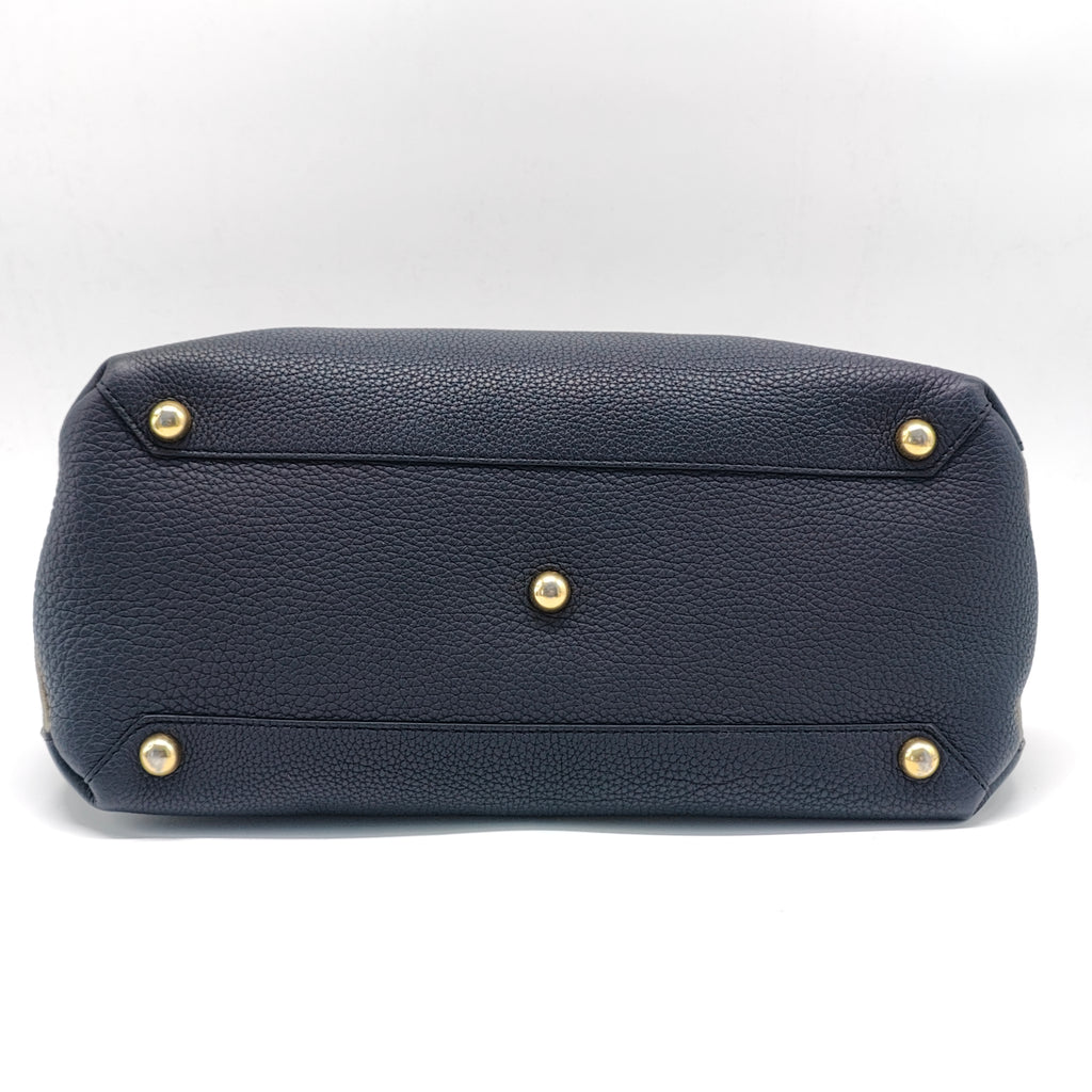 Derby Calfskin House Check Medium Banner Tote Ink Blue