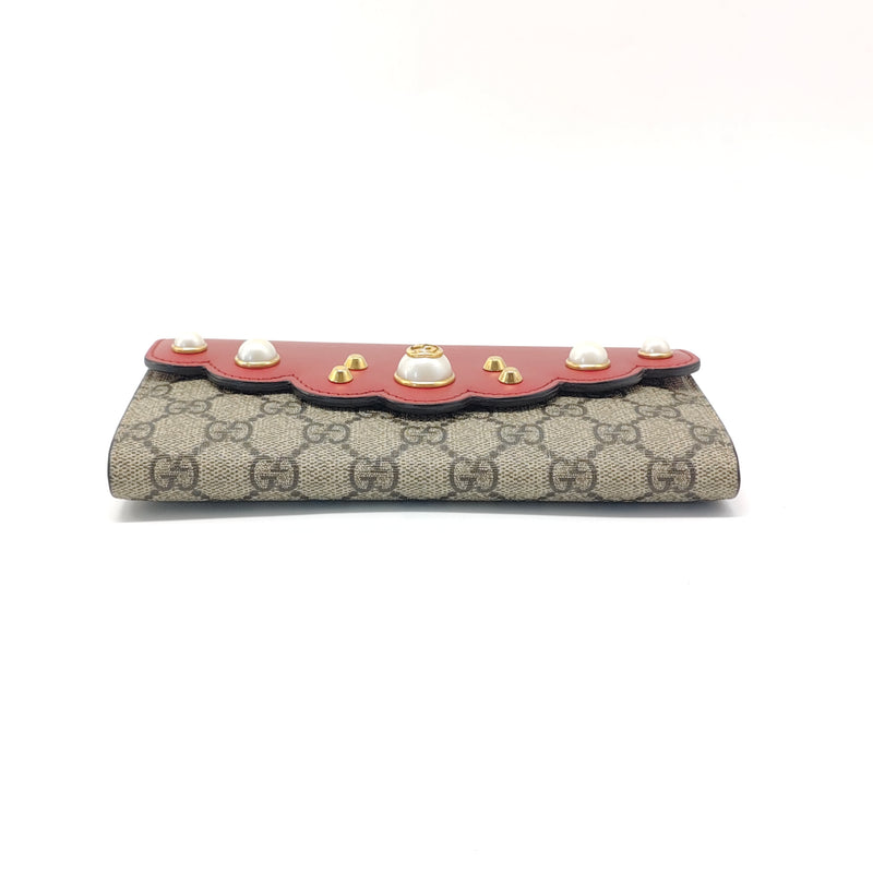 GG Supreme Monogram Pearl Studded French Wallet