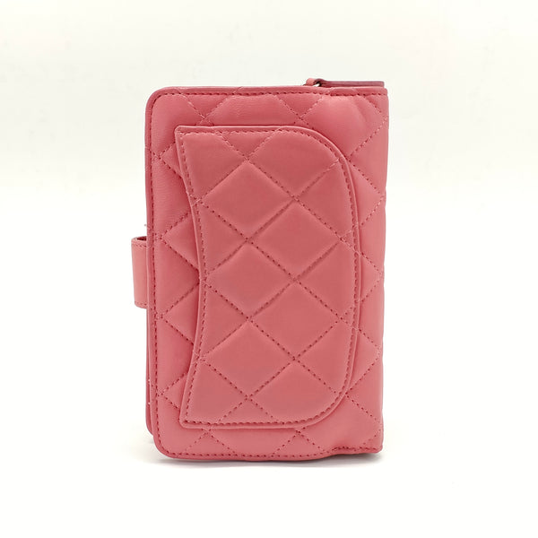 Iridescent Caviar Quilted CC French Flap Wallet Dark Pink