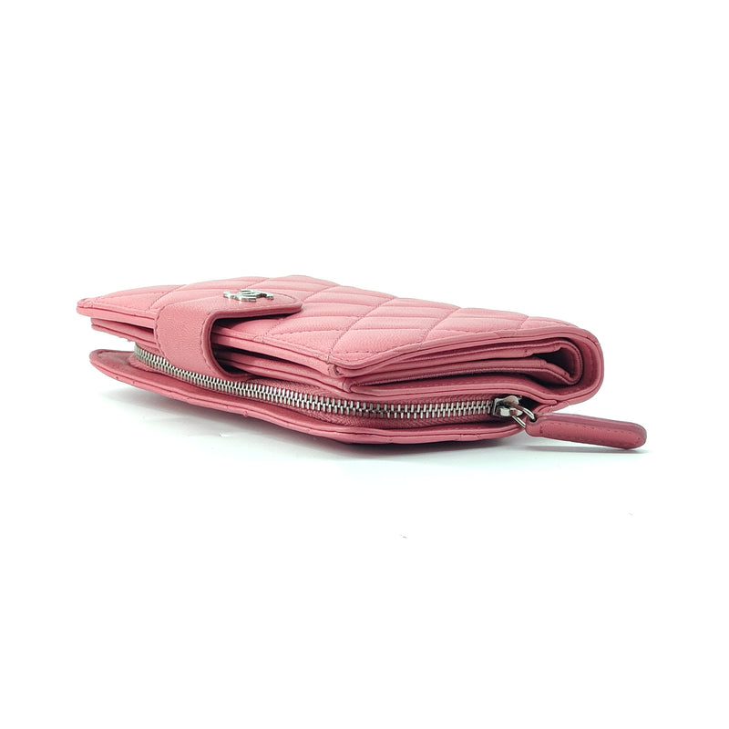 Iridescent Caviar Quilted CC French Flap Wallet Dark Pink