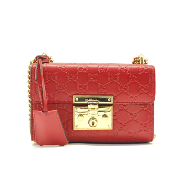 Guccissima Small Padlock Shoulder Bag Hibiscus Red