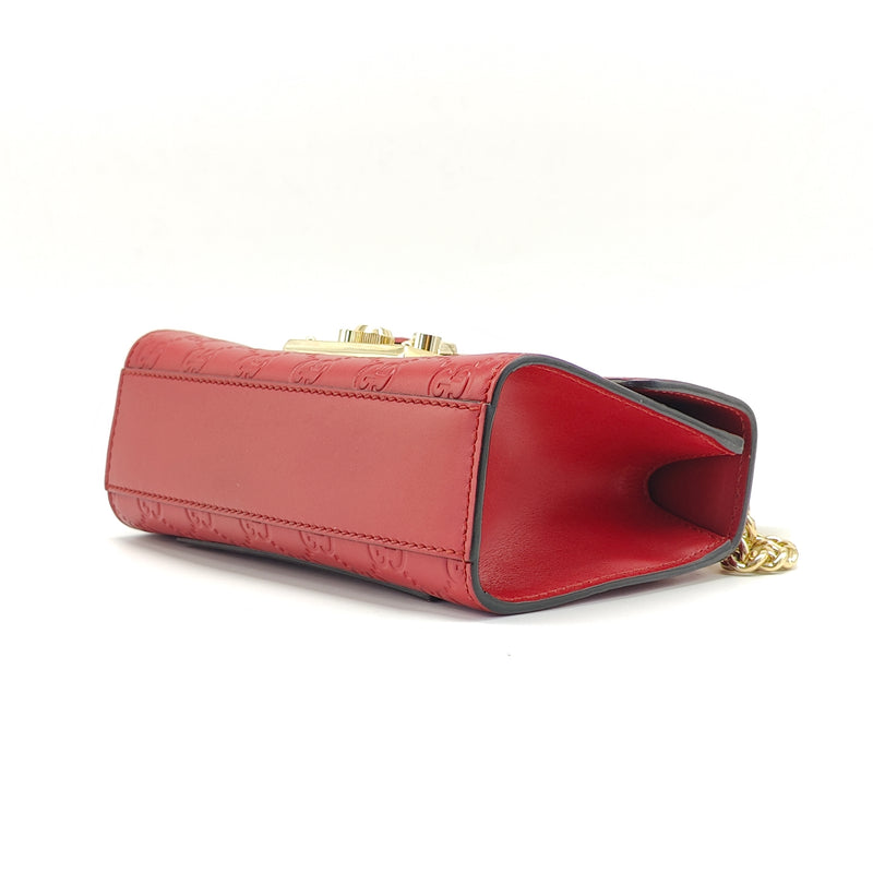 Guccissima Small Padlock Shoulder Bag Hibiscus Red