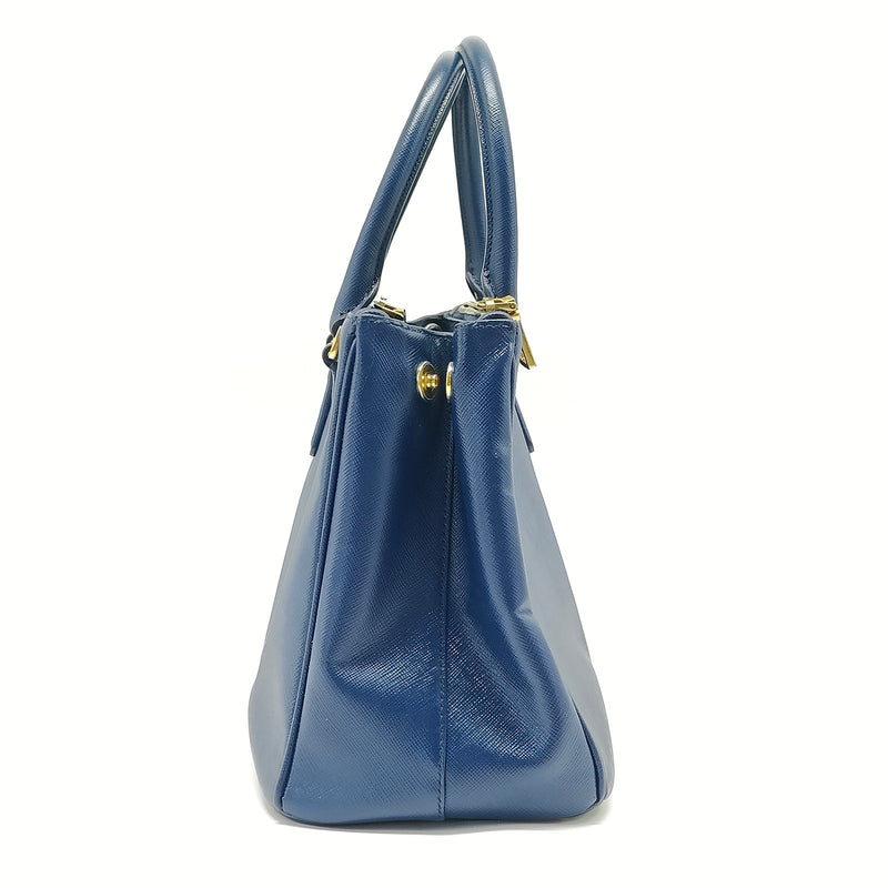 Saffiano Micro Galleria Double Zip Tote Azzurro