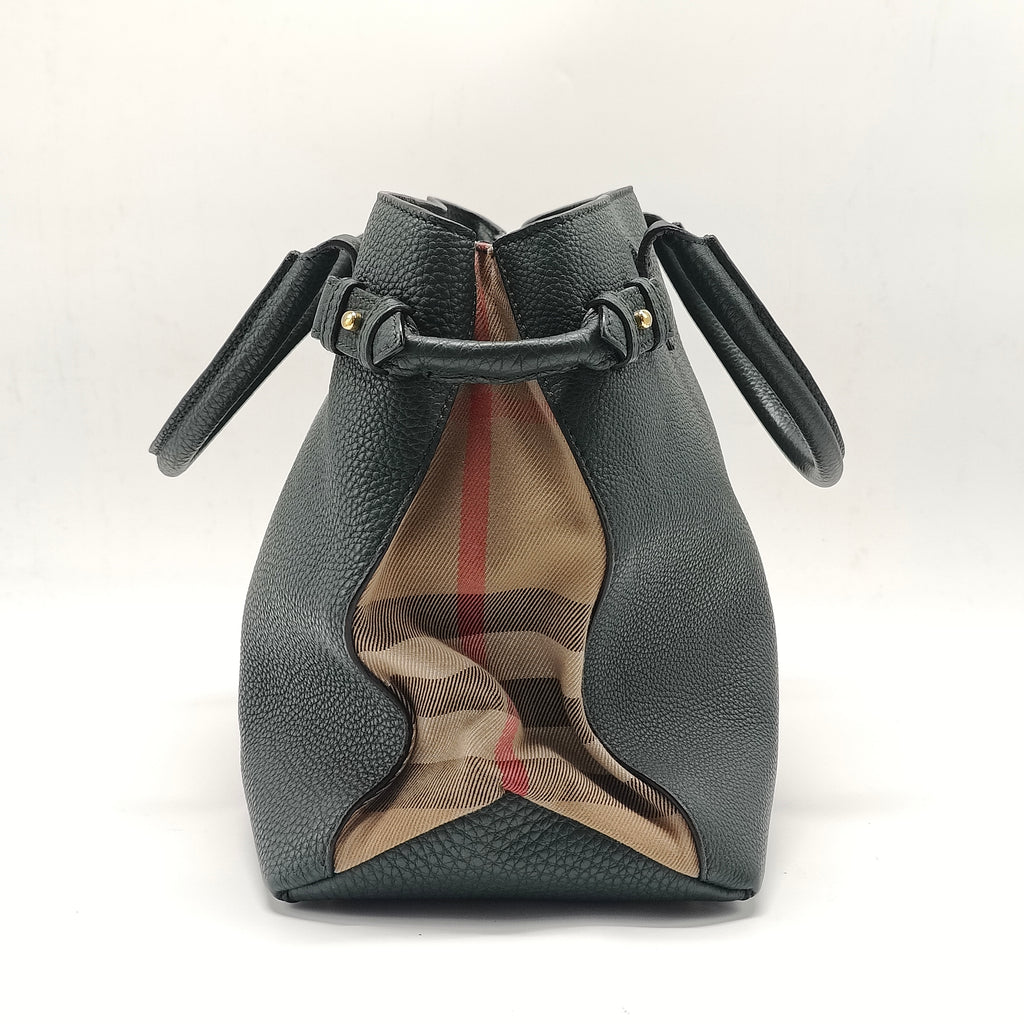 Banner Tote Leather and House Check Canvas Medium
