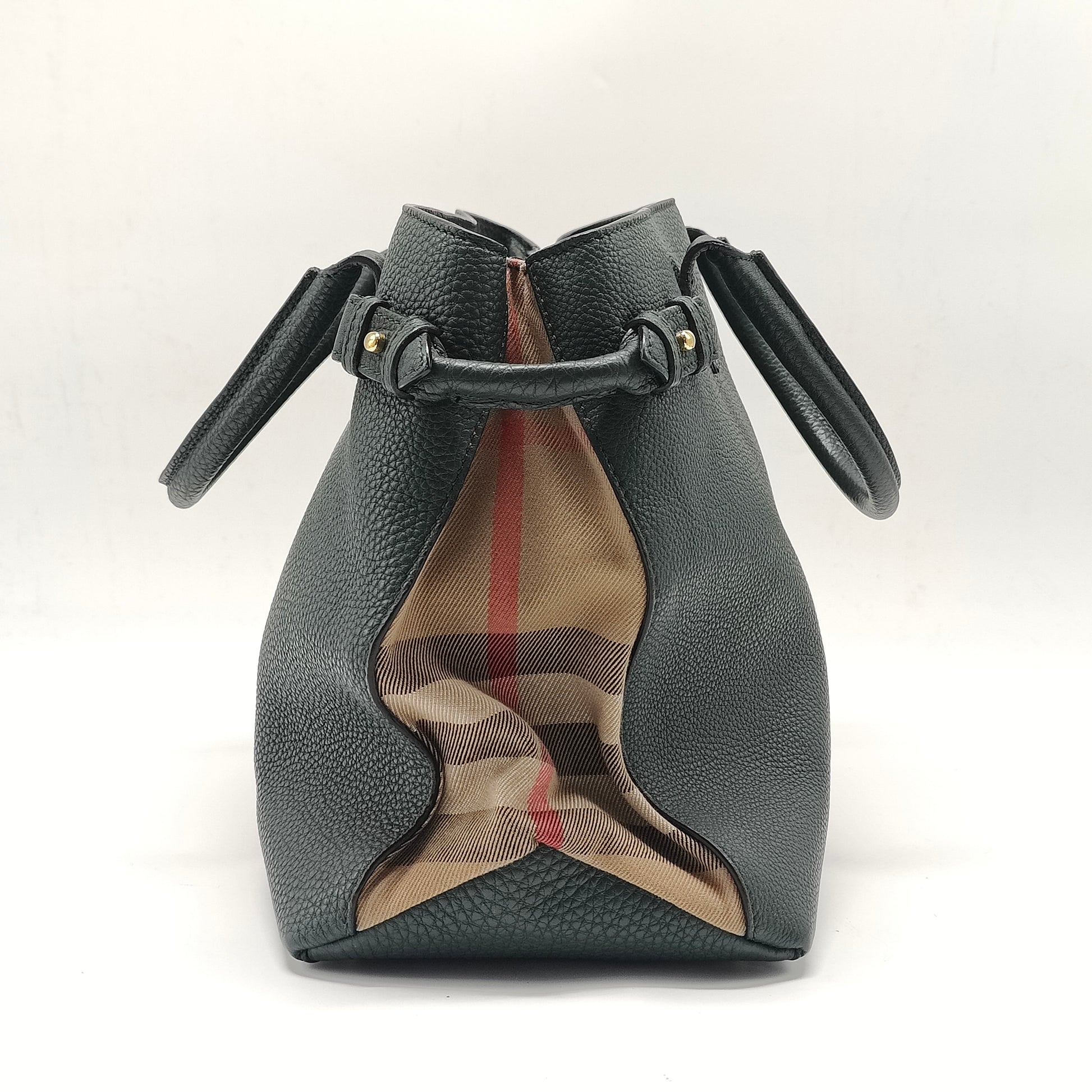 Banner Tote Leather and House Check Canvas Medium