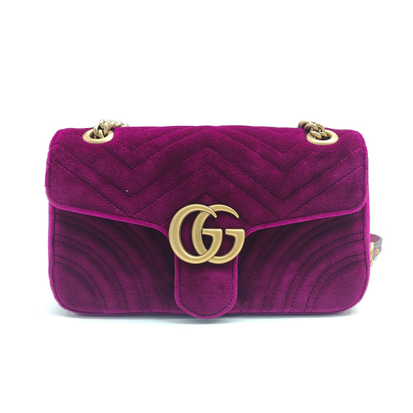 Velvet Matelasse Small GG Marmont Shoulder Bag Fuchsia Violet Cyclamen