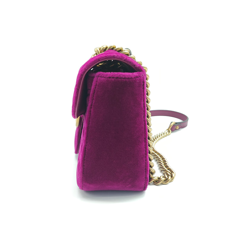 Velvet Matelasse Small GG Marmont Shoulder Bag Fuchsia Violet Cyclamen