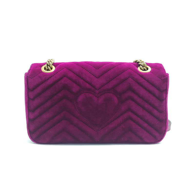 Velvet Matelasse Small GG Marmont Shoulder Bag Fuchsia Violet Cyclamen