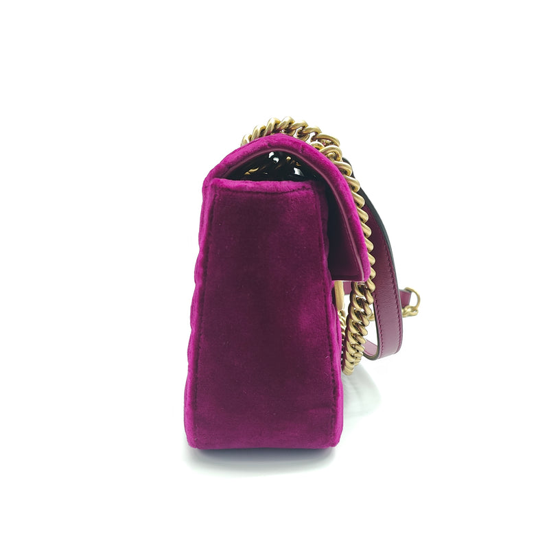 Velvet Matelasse Small GG Marmont Shoulder Bag Fuchsia Violet Cyclamen