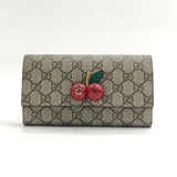 GG Supreme Monogram Cherry Embellished Card Case Wallet Hibiscus Red