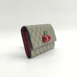 GG Supreme Monogram Cherry Embellished Card Case Wallet Hibiscus Red