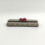 GG Supreme Monogram Cherry Embellished Card Case Wallet Hibiscus Red