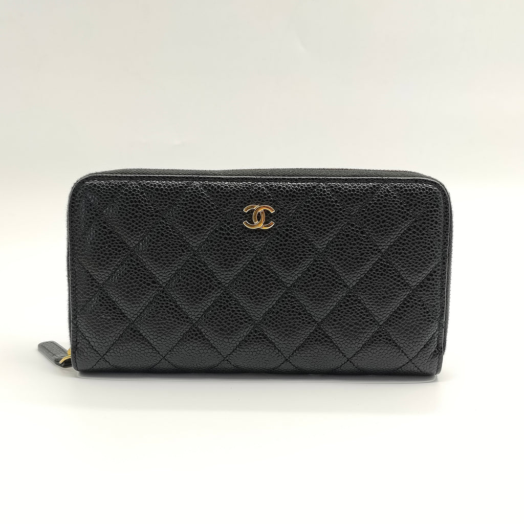 Zip Around Wallet Quilted Caviar Long