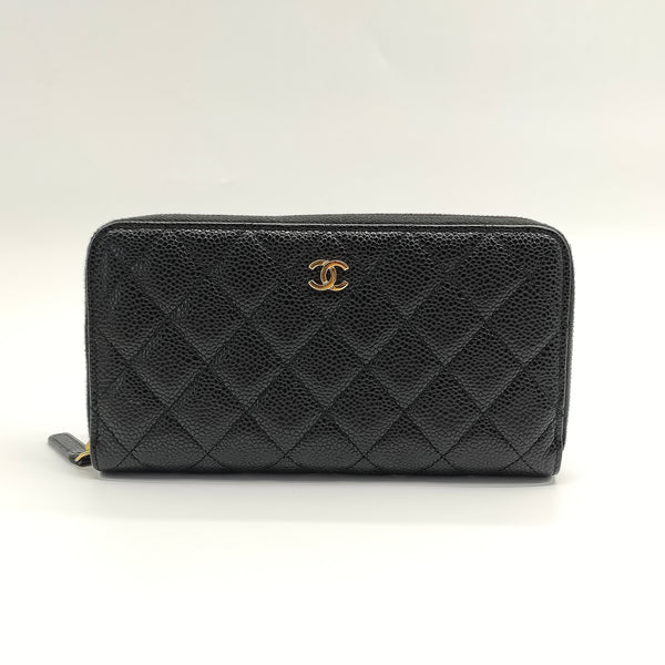 Zip Around Wallet Quilted Caviar Long