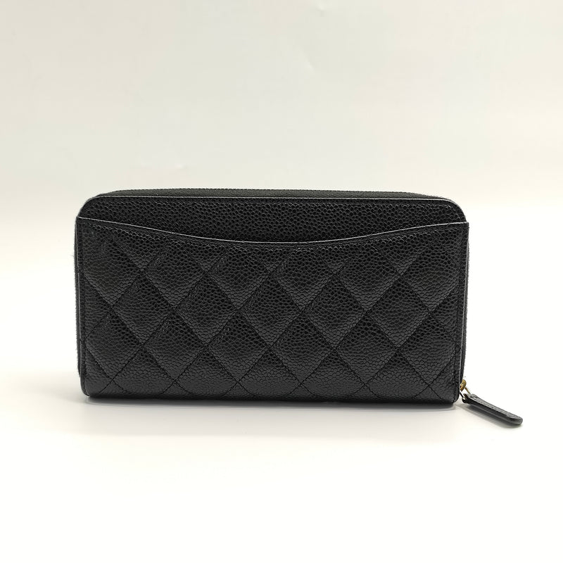 Zip Around Wallet Quilted Caviar Long