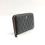 Zip Around Wallet Quilted Caviar Long