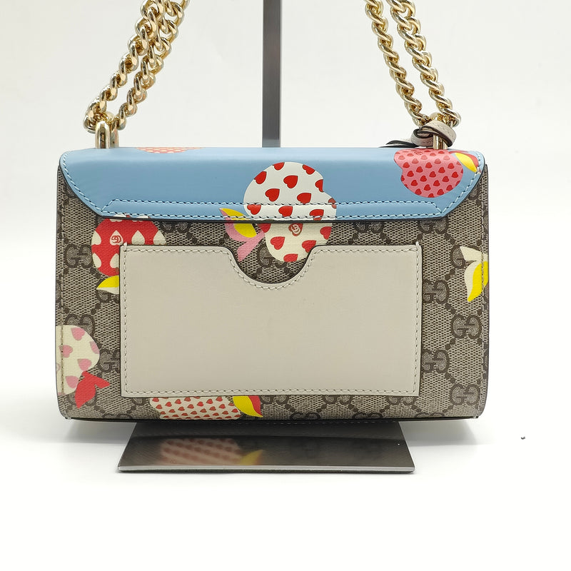 GG Supreme Monogram Les Pommes Small Padlock Shoulder Bag Beige Ebony Multicolor Abstract Blue